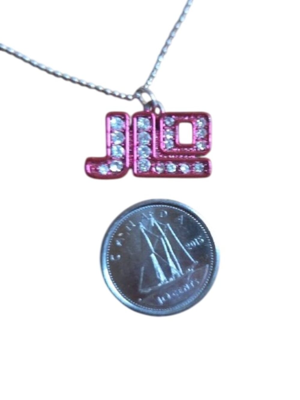 VTG JLO Y2K Pink Rhinestone Necklace Upcycled Vintage 925 Silver Ball Chain